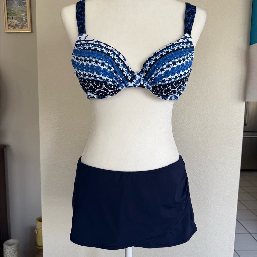 Blue and White Patterned Bikini Top